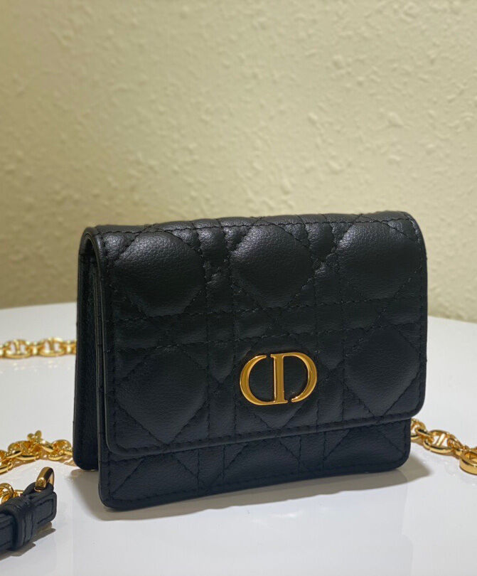 Christian Dior Mini Caro Pouch With Chain Bag Black